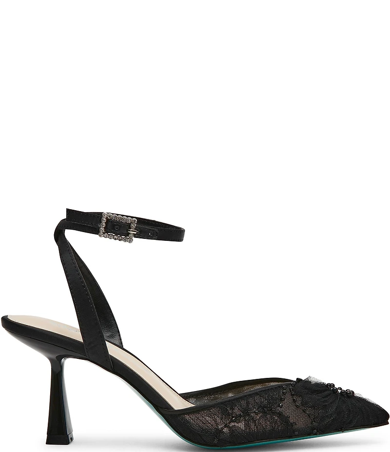 Blue by Betsey Johnson Delia Mesh Embellished Ankle Strap Pumps