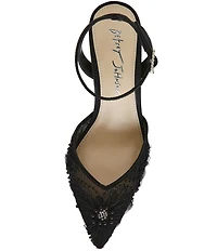 Blue by Betsey Johnson Delia Mesh Embellished Ankle Strap Pumps