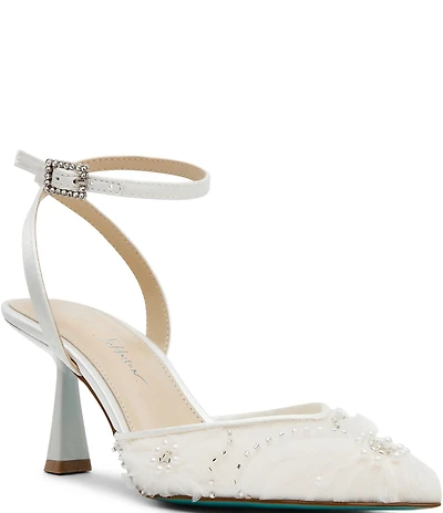 Blue by Betsey Johnson Delia Mesh Embellished Ankle Strap Pumps