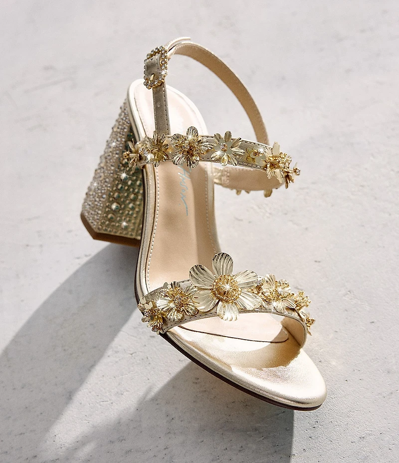 Blue by Betsey Johnson Drue Metallic Rhinestone Embellished Dress Sandals