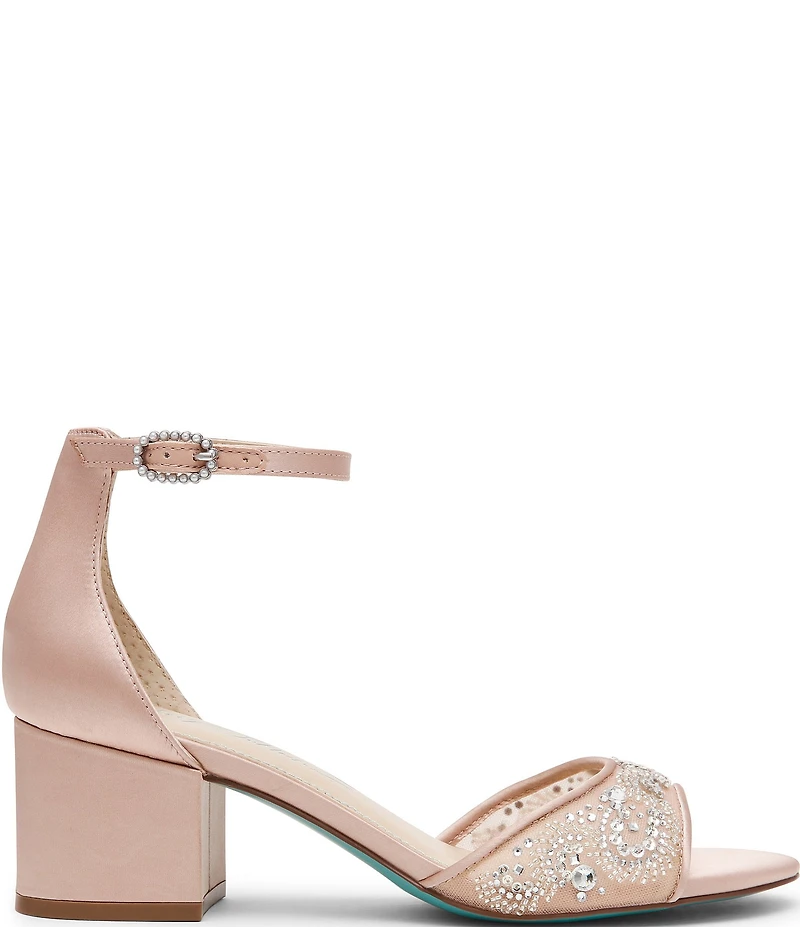 Blue by Betsey Johnson Eliat Rhinestone Embellished Mesh Ankle Strap Dress Sandals