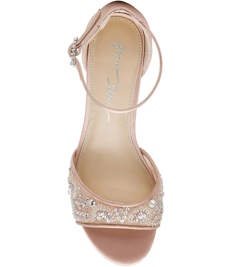 Blue by Betsey Johnson Eliat Rhinestone Embellished Mesh Ankle Strap Dress Sandals