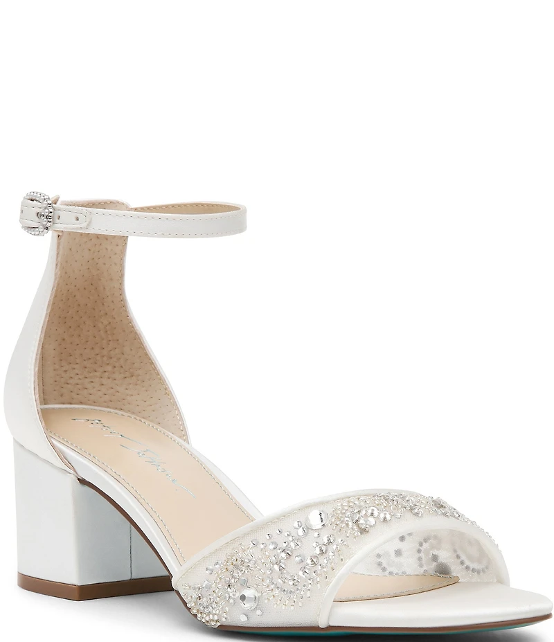 Blue by Betsey Johnson Eliat Rhinestone Embellished Mesh Ankle Strap Dress Sandals