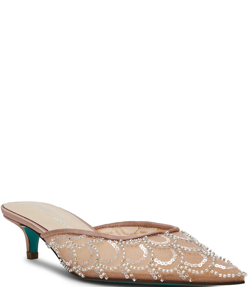 Blue by Betsey Johnson Ellis Mesh Sequin Kitten Heel Mules