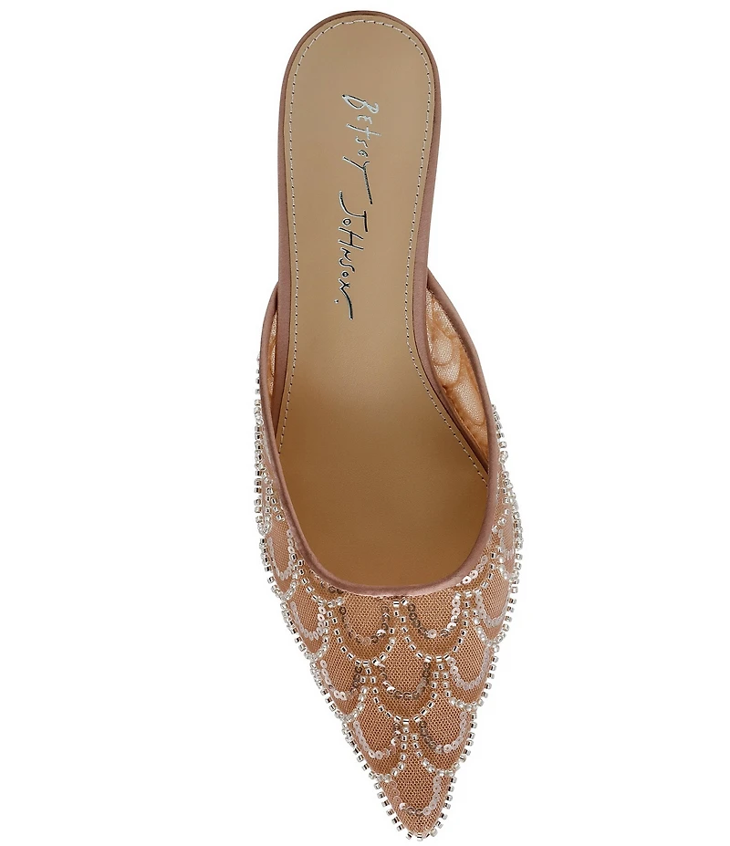 Blue by Betsey Johnson Ellis Mesh Sequin Kitten Heel Mules