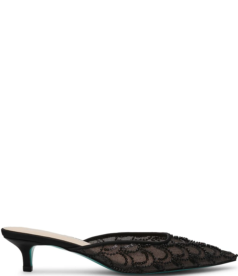 Blue by Betsey Johnson Ellis Mesh Sequin Kitten Heel Mules
