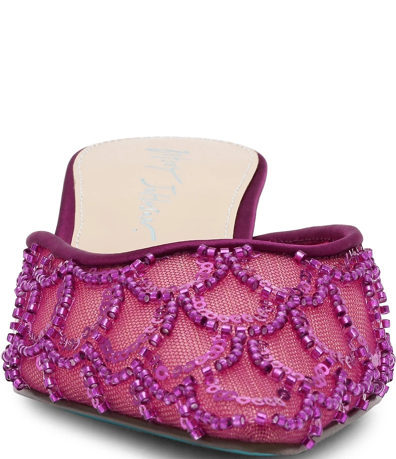 Blue by Betsey Johnson Ellis Mesh Sequin Kitten Heel Mules
