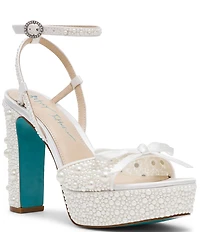 Blue by Betsey Johnson Enola Pearl Embellished Platform Dress Sandals