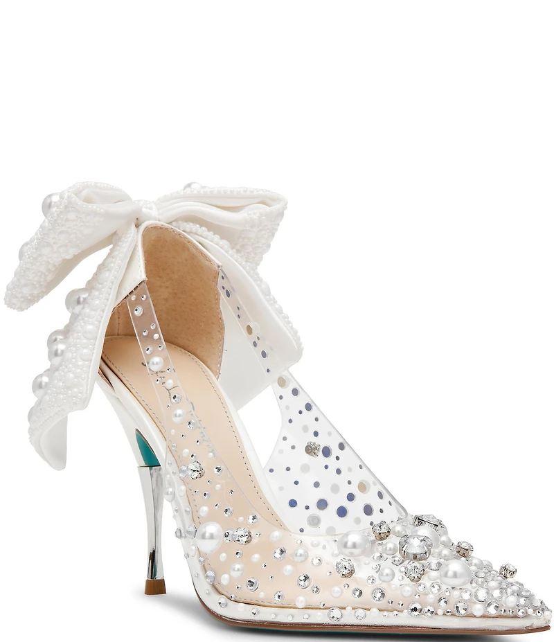 Blue by Betsey Johnson Esmy Pearl Detail Clear Oversized Bow Pumps