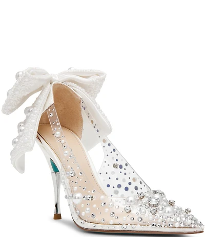 Blue by Betsey Johnson Esmy Pearl Detail Clear Oversized Bow Pumps