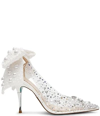 Blue by Betsey Johnson Esmy Pearl Detail Clear Oversized Bow Pumps