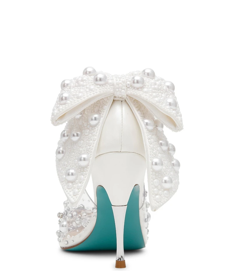 Blue by Betsey Johnson Esmy Pearl Detail Clear Oversized Bow Pumps