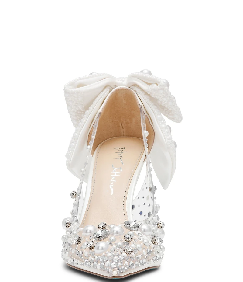 Blue by Betsey Johnson Esmy Pearl Detail Clear Oversized Bow Pumps