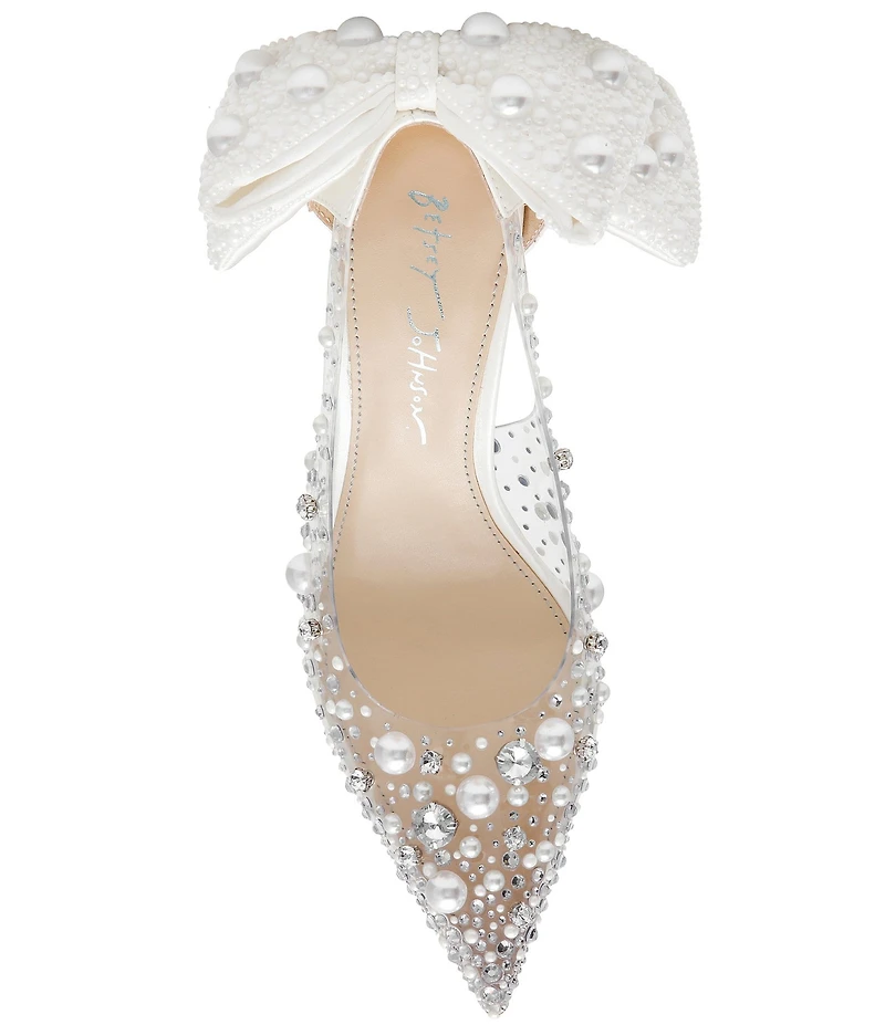 Blue by Betsey Johnson Esmy Pearl Detail Clear Oversized Bow Pumps