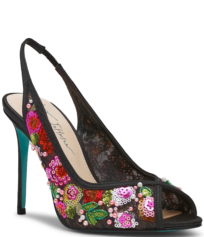 Blue by Betsey Johnson Gerri Beaded Slingback Peep Toe Pumps