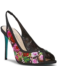 Blue by Betsey Johnson Gerri Beaded Slingback Peep Toe Pumps