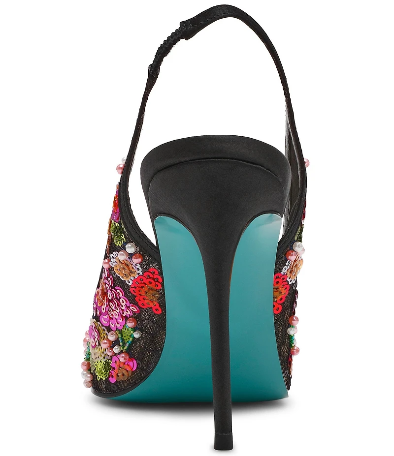 Blue by Betsey Johnson Gerri Beaded Slingback Peep Toe Pumps