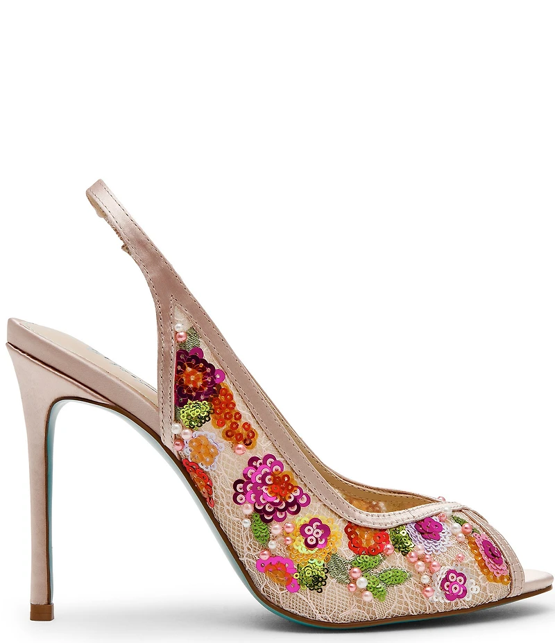 Blue by Betsey Johnson Gerri Beaded Slingback Peep Toe Pumps