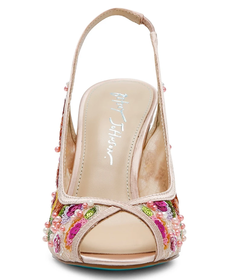 Blue by Betsey Johnson Gerri Beaded Slingback Peep Toe Pumps