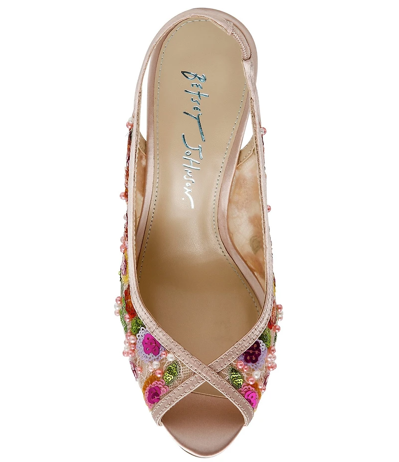Blue by Betsey Johnson Gerri Beaded Slingback Peep Toe Pumps