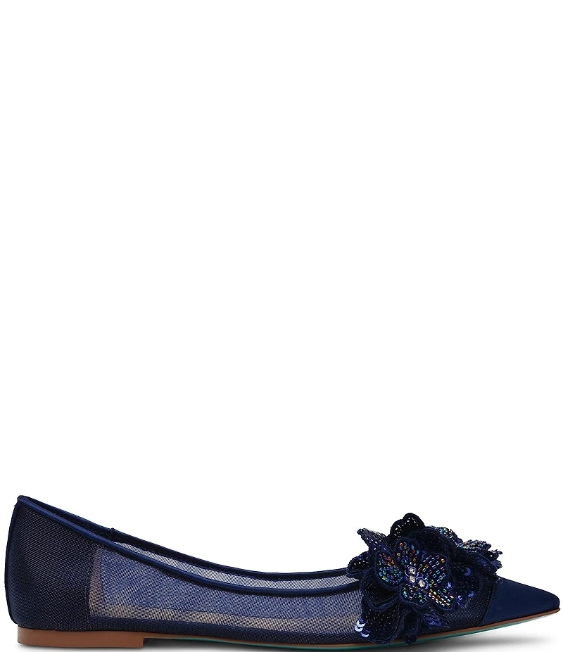 Blue by Betsey Johnson Gray Flower Ornament Ballet Flats