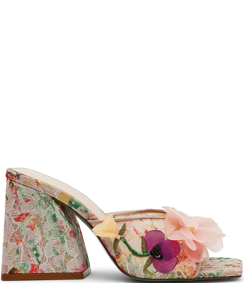 Blue by Betsey Johnson Heath Lace Floral Ornamented Dress Slide Sandals