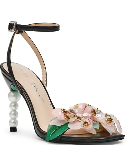 Blue by Betsey Johnson Kasie Beaded Floral Pearl Heel Dress Sandals