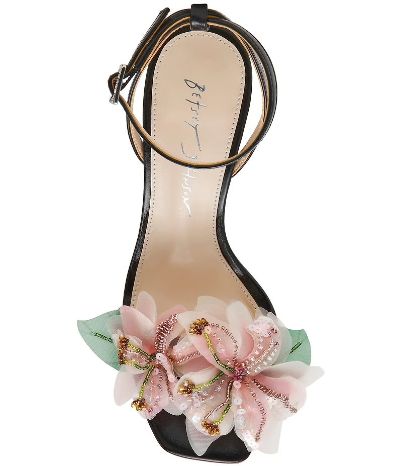 Blue by Betsey Johnson Kasie Beaded Floral Pearl Heel Dress Sandals