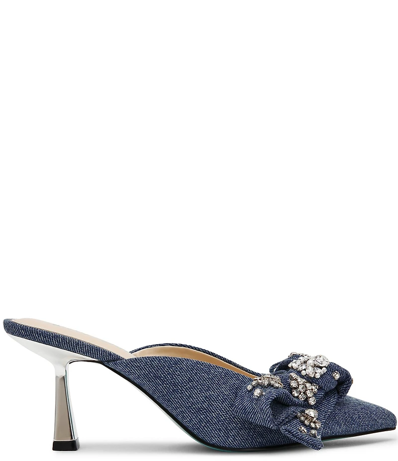 Blue by Betsey Johnson Kena Embellished Bow Denim Dress Mules