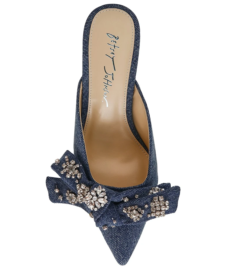 Blue by Betsey Johnson Kena Embellished Bow Denim Dress Mules