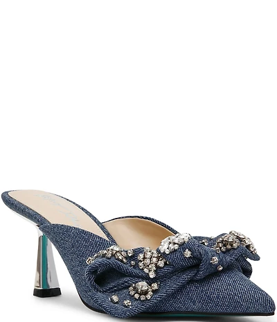 Blue by Betsey Johnson Kena Embellished Bow Denim Dress Mules
