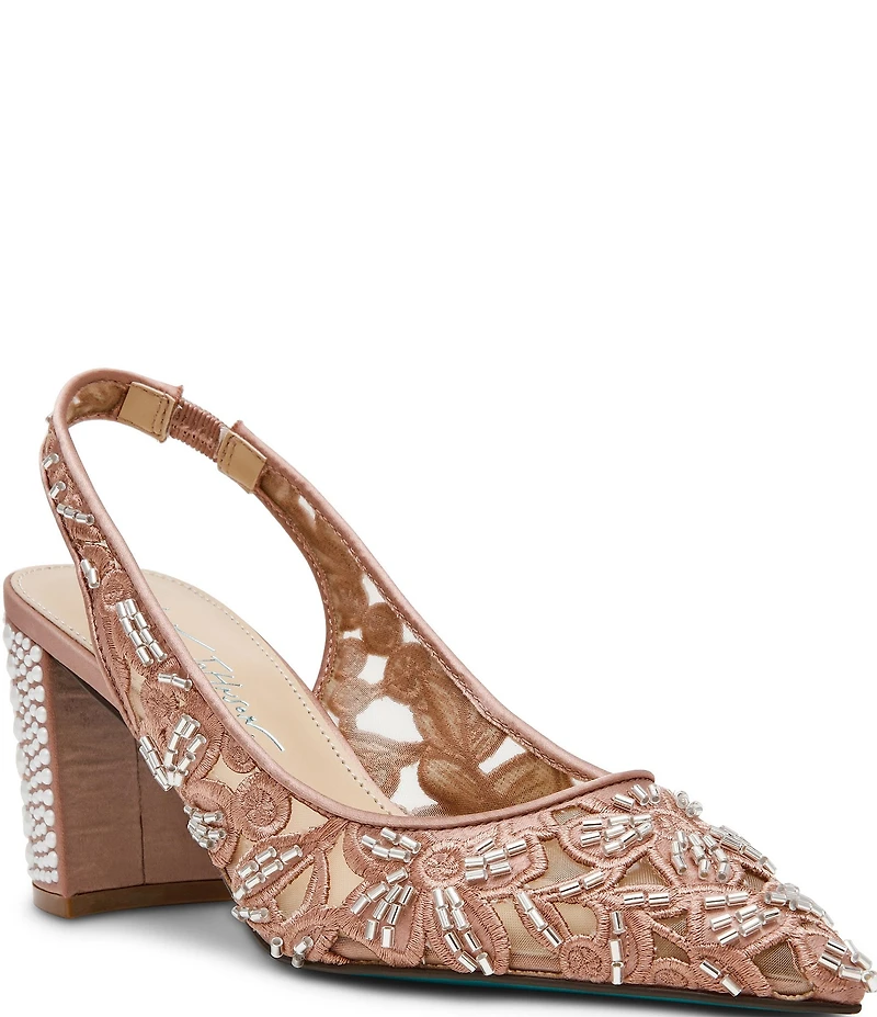 Blue by Betsey Johnson Kit Sequin Beaded Slingback Pumps