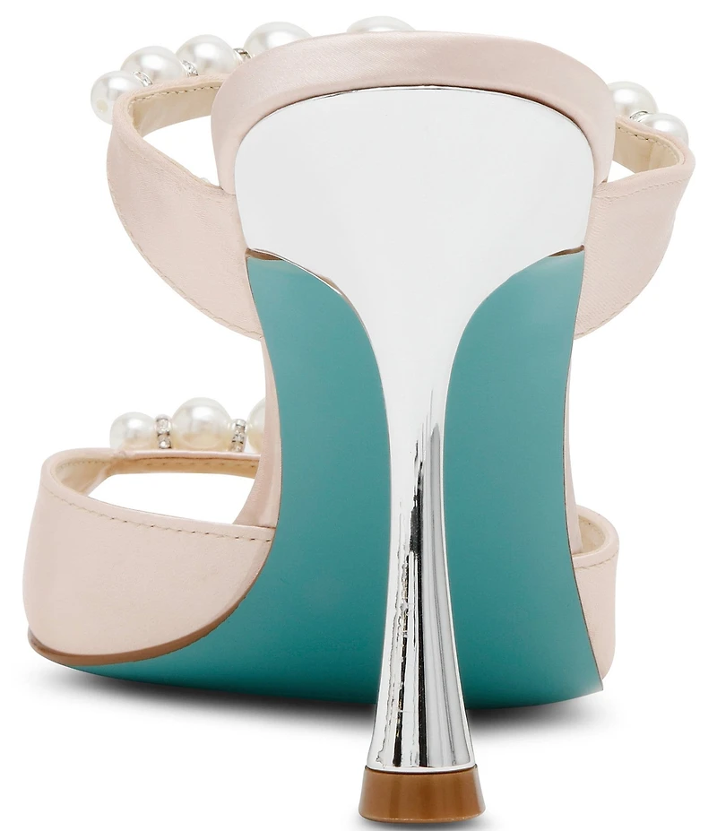 Blue by Betsey Johnson Lacy Pearl Ornamented Dress Slide Sandals