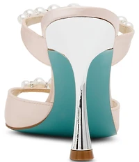 Blue by Betsey Johnson Lacy Pearl Ornamented Dress Slide Sandals