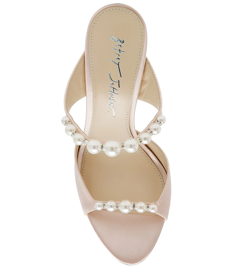 Blue by Betsey Johnson Lacy Pearl Ornamented Dress Slide Sandals