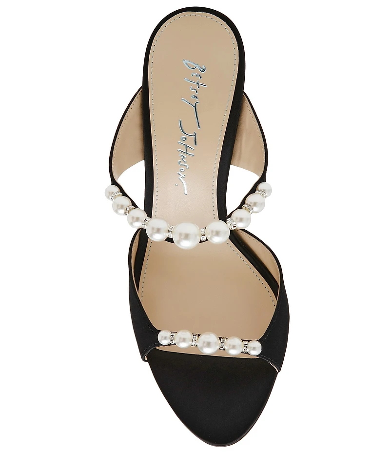 Blue by Betsey Johnson Lacy Pearl Ornamented Dress Slide Sandals