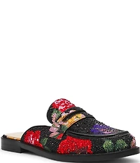 Blue by Betsey Johnson Liona Floral Print Rhinestone Penny Keeper Mules
