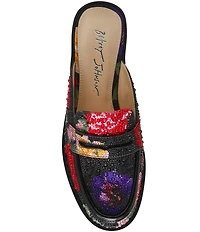 Blue by Betsey Johnson Liona Floral Print Rhinestone Penny Keeper Mules
