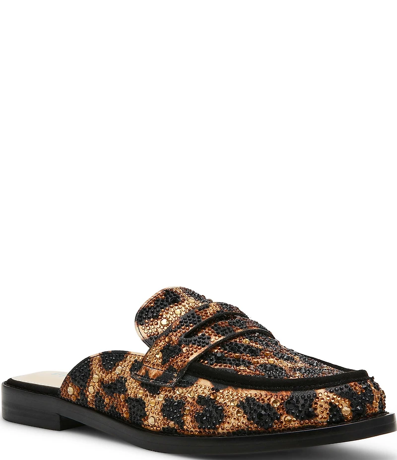 Blue by Betsey Johnson Liona Leopard Print Rhinestone Penny Loafer Mules