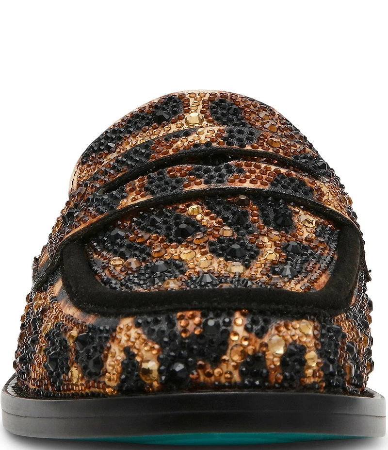 Blue by Betsey Johnson Liona Leopard Print Rhinestone Penny Loafer Mules