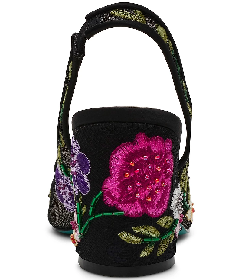 Blue by Betsey Johnson Lira Floral Embroidered Lace Detail Slingback Pumps
