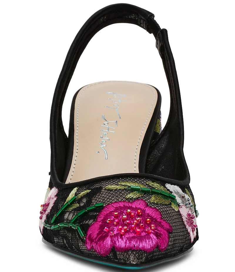 Blue by Betsey Johnson Lira Floral Embroidered Lace Detail Slingback Pumps
