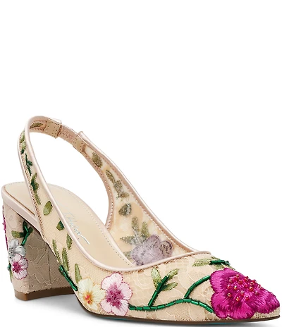 Blue by Betsey Johnson Lira Floral Embroidered Lace Detail Slingback Pumps