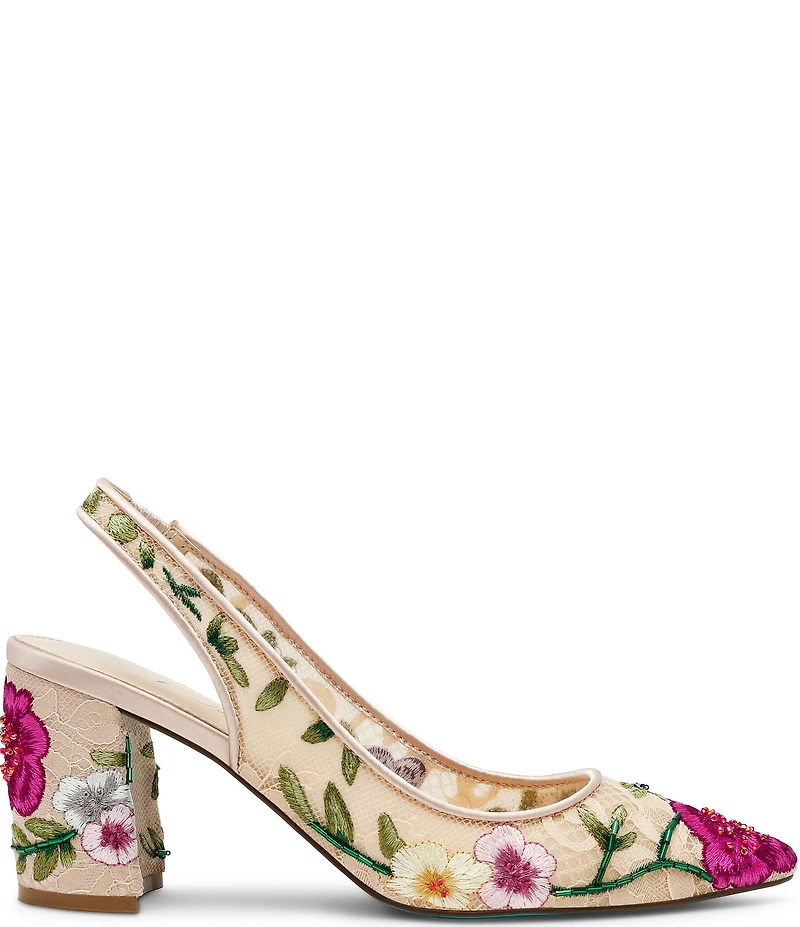 Blue by Betsey Johnson Lira Floral Embroidered Lace Detail Slingback Pumps