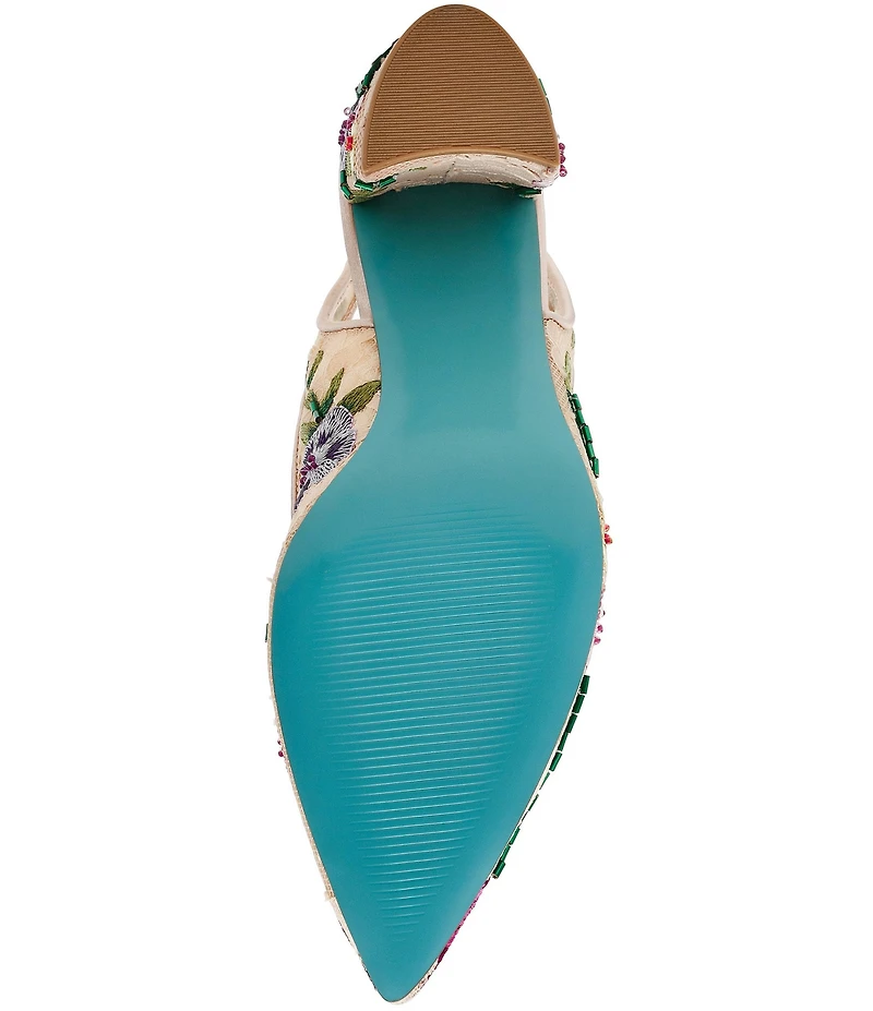 Blue by Betsey Johnson Lira Floral Embroidered Lace Detail Slingback Pumps