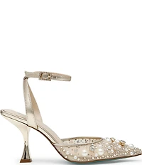 Blue by Betsey Johnson Livv Pearl and Rhinestone Accent Ankle Strap Pumps