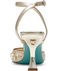 Blue by Betsey Johnson Livv Pearl and Rhinestone Accent Ankle Strap Pumps