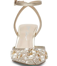 Blue by Betsey Johnson Livv Pearl and Rhinestone Accent Ankle Strap Pumps
