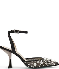 Blue by Betsey Johnson Livv Pearl and Rhinestone Accent Ankle Strap Pumps