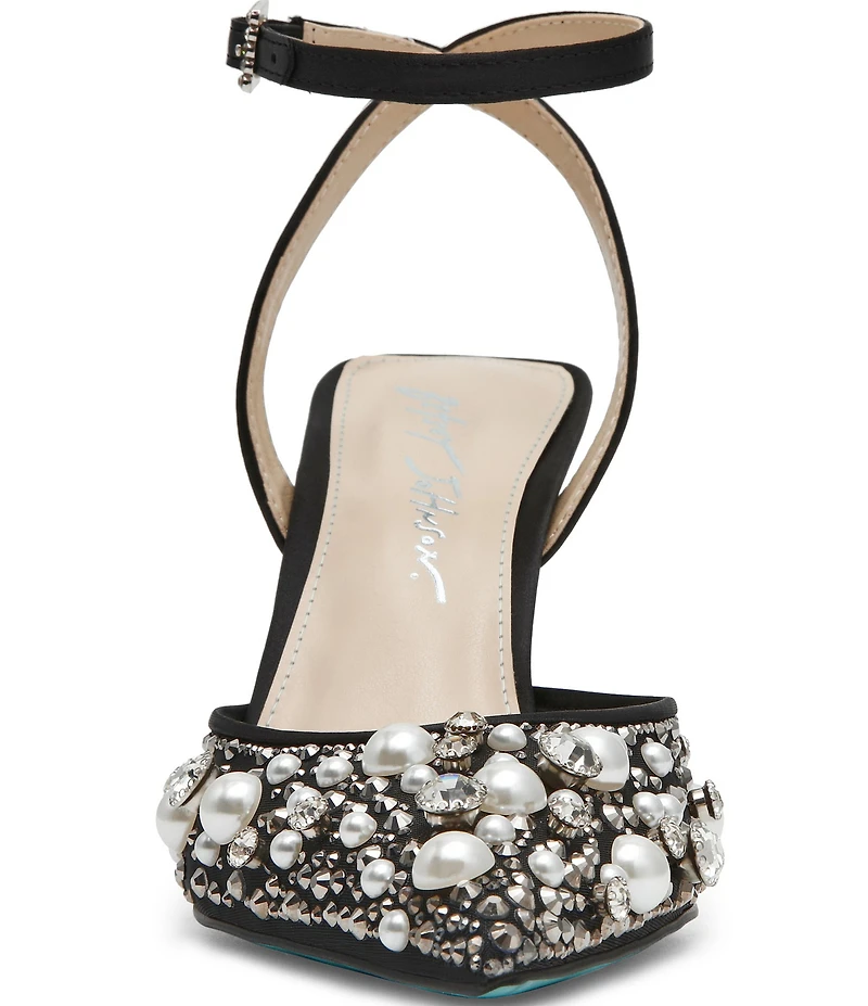 Blue by Betsey Johnson Livv Pearl and Rhinestone Accent Ankle Strap Pumps